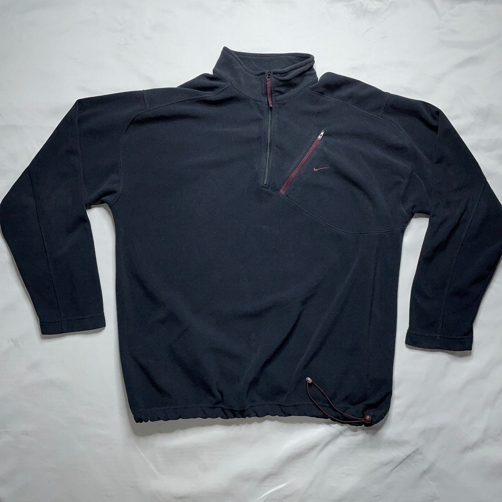 Vintage Nike Sweatshirt Mens XL Black Fleece 1/4 Zip Drawcord Hem Pullover Y2K